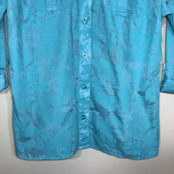 ⚡️SOLD⚡️Breckenridge Blouse Button Down Shirt Top Aqua Teal Cotton 3/4 Sleeve - Picture 5 of 12